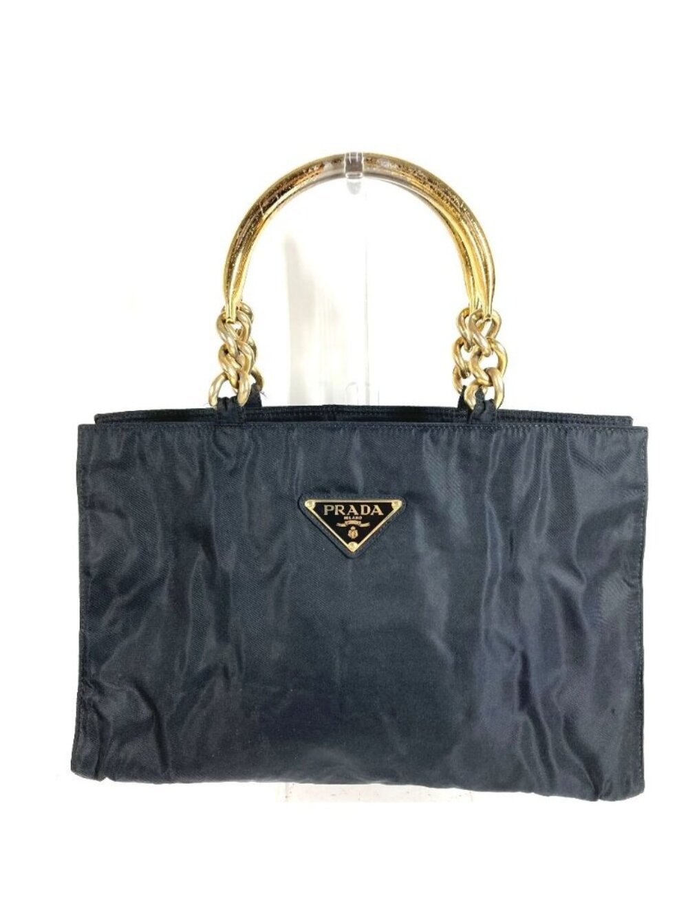 Prada Handbag Metal Handle Nylon Black